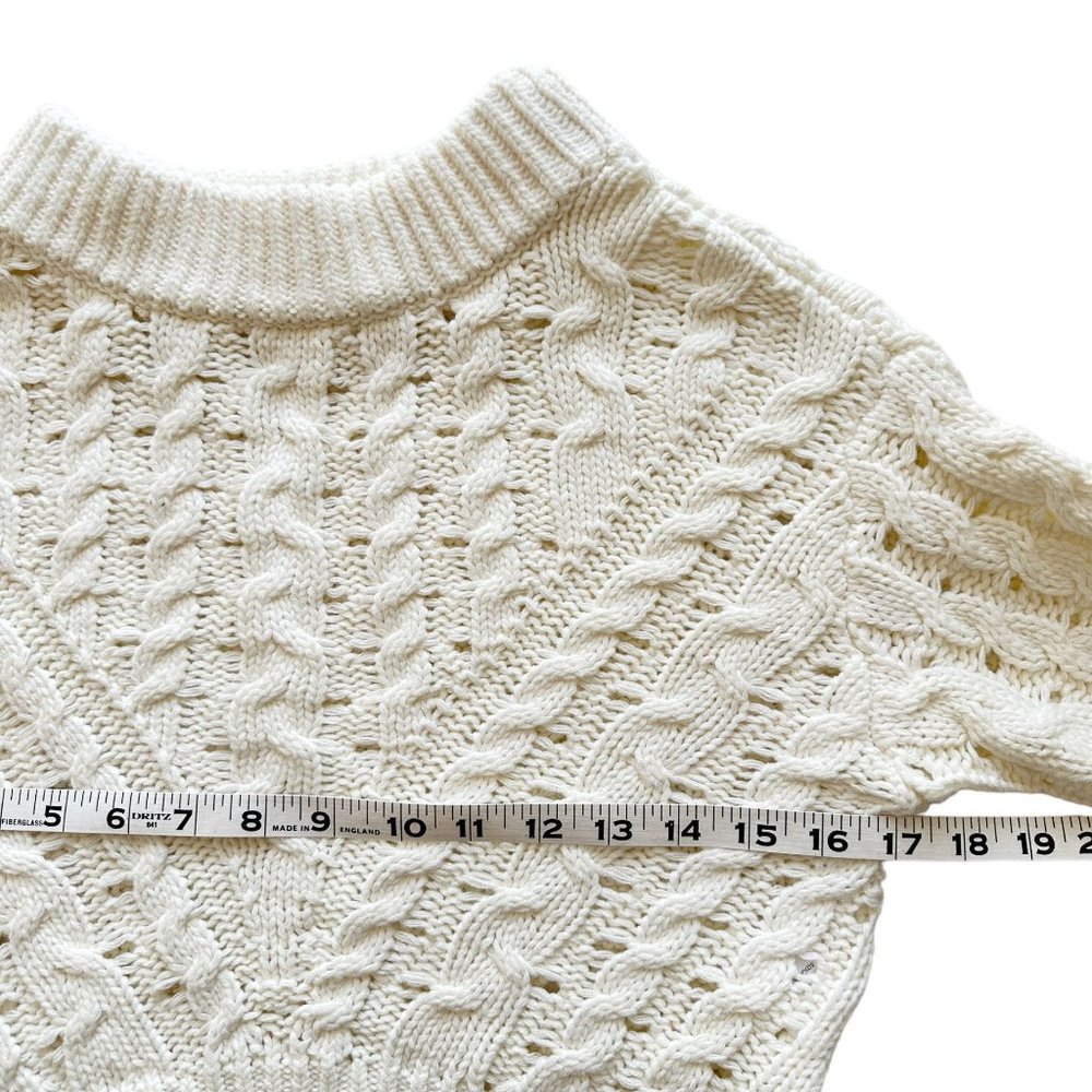 LPA Size XS White Chunky Cable Knit Mock Neck Cropped Long Sleeve Sweater - Picture 6 of 8